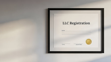 Framed LLC registration certificate on a contemporary wall, highlighting the significance of establishing a business entity for entrepreneurs and small business ownersの素材