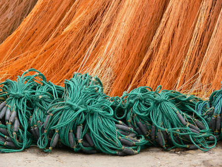 fishing-net outside on the harborの写真素材