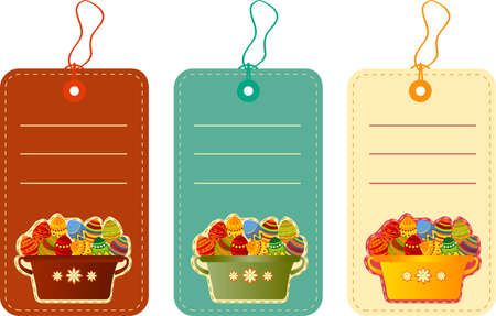 Vector illustration of Easter tags with eggs in basketのイラスト素材