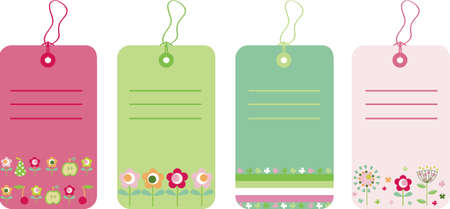 Vector illustration of gift tags with flowers and fruitsのイラスト素材