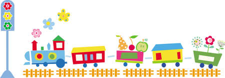 illustration of cute train with flowers and fruitsのイラスト素材