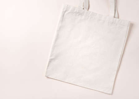 Mockup empty template White cream shopping bag for your design, eco friendly, zero waste with copy space. Flat layの写真素材