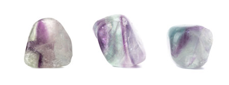 Set mineral natural semiprecious stone fluorite gemstone. isolated on a white background. Geology. Dreen and violetの写真素材