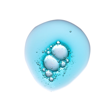 Texture swatch of blue hyaluronic acid serum gel on white isolated background, macro. Detergent, cosmetics, laboratory. A round dropの写真素材