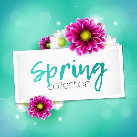 Sale concept with pink and blue flowers on bokeh backgroundのイラスト素材