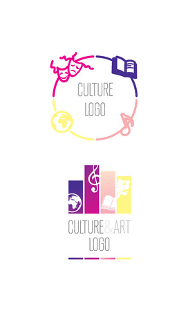 Creative art cultural logo design template set. Vector. Yellow, blue, pink magentaのイラスト素材
