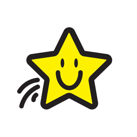 Smiley. Vector happy face. Flying yellow starのイラスト素材