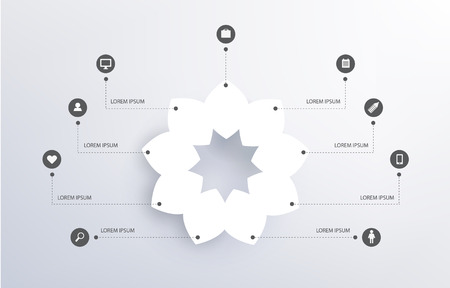 vector abstract flower, white shape, infographic with icons, social networkingのイラスト素材