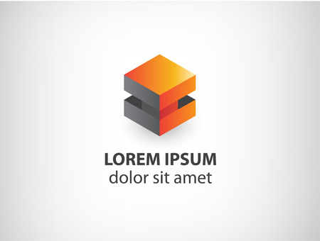 vector 3d orange and grey abstract cube logo isolatedのイラスト素材