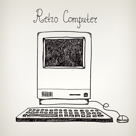 vector hand drawn doodle retro computer isolated