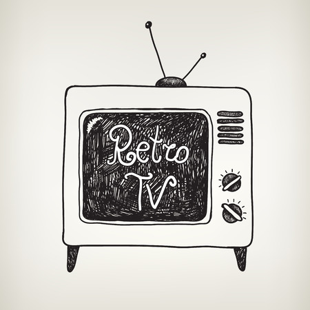 hand drawn doodle retro, vintage tv isolatedのイラスト素材