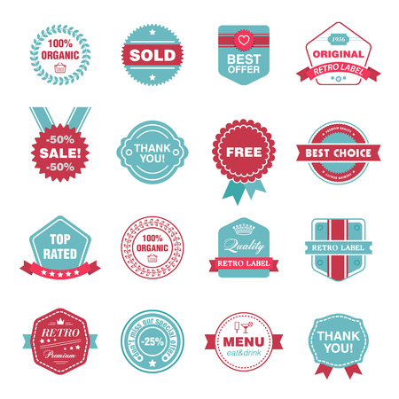 vector set of retro labels, stickers, badges isolated on white backgroundのイラスト素材