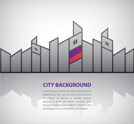 vector abstract silhouette city background with reflection, horizontal bannerのイラスト素材