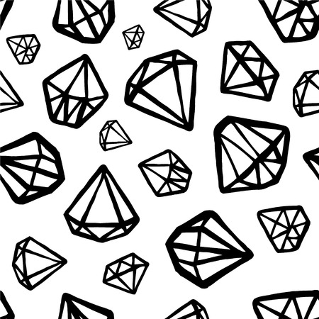 vector crystal diamond black and white hand drawn seamless backgroundのイラスト素材