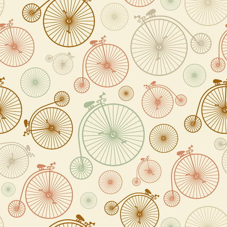 Vector seamless colorful retro vintage bicycle hipster background. Copy that square to the side,you ll get seamlessly tiling pattern.のイラスト素材