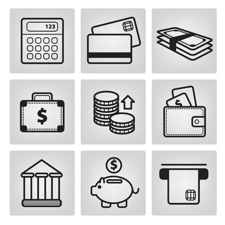 set of vector money icons, black graphic financial symbolsのイラスト素材