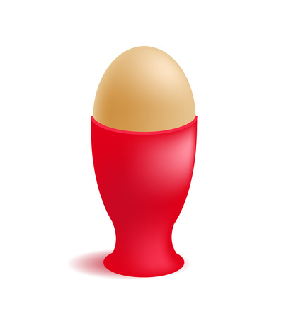 vector brown egg in red eggcup for breakfast isolated on white backgroundのイラスト素材