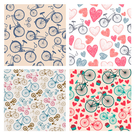 vector set of hand drawn vintage seamless bicycle patterns, backgroundsのイラスト素材