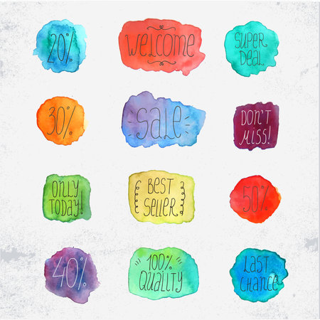 vector set of watercolor colorful shopping iconsのイラスト素材
