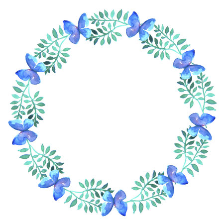 vector watercolor floral wreath, flower round frame isolatedのイラスト素材