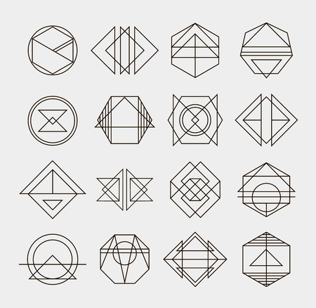 Set of retro line abstract hipster monochrome geometric badgeのイラスト素材