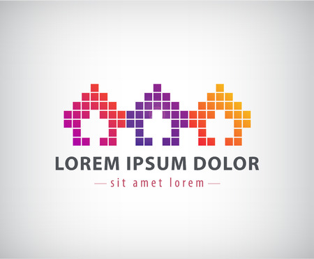 vector colorful 3 houses pixelのイラスト素材