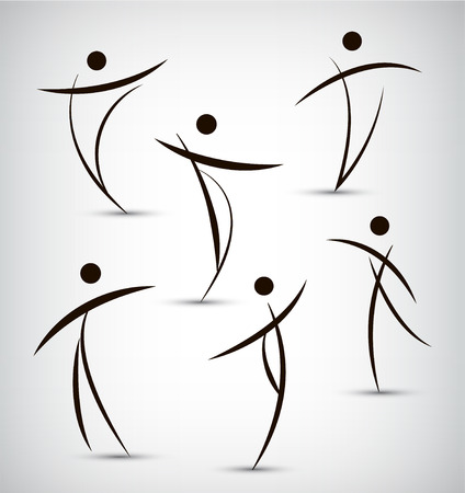 vector set of abstract line man, sport, dance, figure, team icons, logos isolatedのイラスト素材