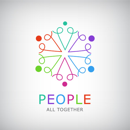 vector teamwork, social net, people together icon, company outline logo isolated. Gay and lesbian rainbow logo, iconのイラスト素材