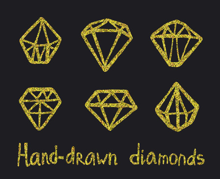 Vector set of golden doodle diamonds isolatedのイラスト素材