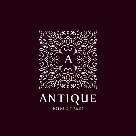 Vector Luxury Vintage logo, icon isolated with swirls, monogramのイラスト素材