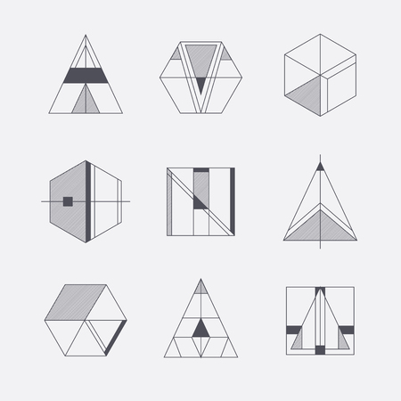Set of retro line abstract hipster monochrome geometric badge logo, icon, logotype design templatesのイラスト素材