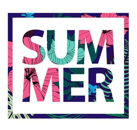 Vector colorful tropical print slogan in sqare frame. Summer. For t-shirt or other uses.