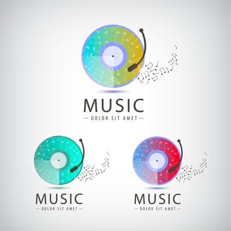 Vector retro vinyl music logo, icon set.のイラスト素材