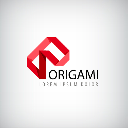 Vector abstract red logo, origami logo, ribbon logo. 3d creative identityのイラスト素材