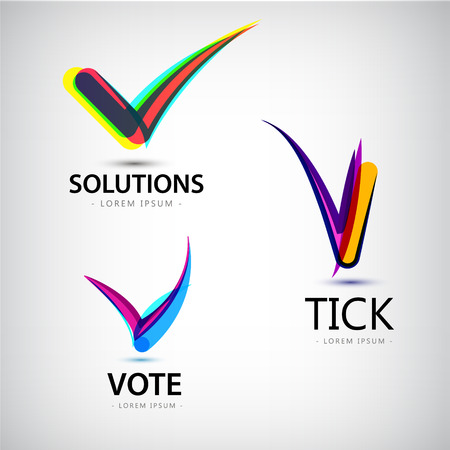 Vector set of tick logos, vote logos solutions, abstract colorful logosのイラスト素材