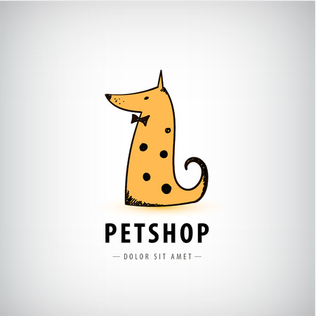 Vector dog logo, pet shop icon, veterinary. Dog with bow tie sitting illustrationのイラスト素材