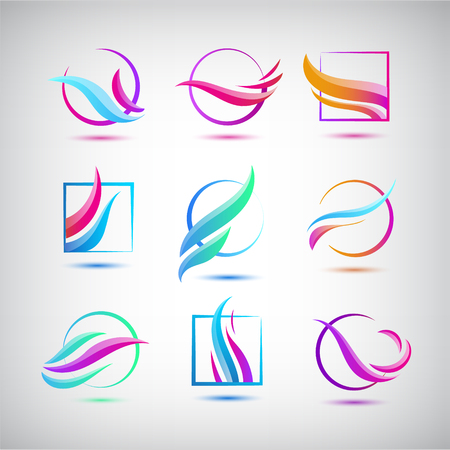 Vector set of colorful wave logos. Abstract web design icons, identity for company, business signsのイラスト素材