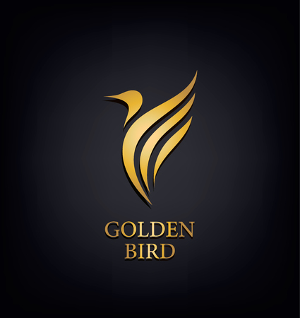 Golden Phoenix, bird brand, animal logo,luxury brand identity for hotel fashion and sports brand concept. Vector design, company identityのイラスト素材