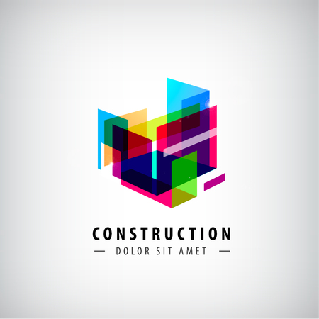 Vector abstract geometric construction, structure logo. Colorful 3d architectureのイラスト素材