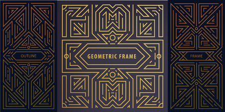 Vector monogram design elements in trendy vintage and mono line style with space for text - abstract golden geometric frames, packaging template for luxury products. Use for ad, poster, card, coverのイラスト素材