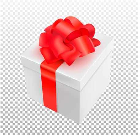 Vector realistic 3d present box with bow tie isolated on transparent backgroundのイラスト素材