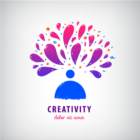 Vector creative team, imagination, art logo. Man, person thinking brainstorm iconのイラスト素材