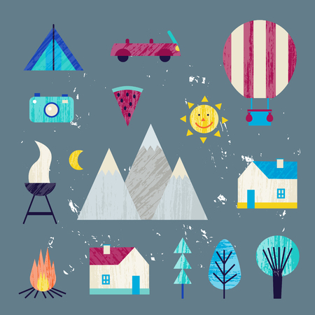 Vector summer colorful illustration, travelling, holidays. Hikingのイラスト素材