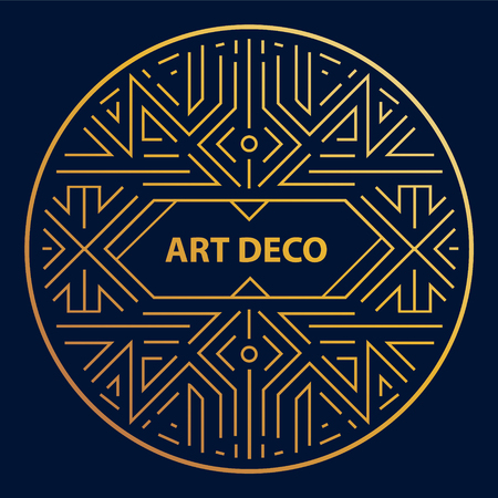 Vector art deco linear circle, round border, frame. Creative template in classic retro style of 1920s. Use for packaging, advertisingのイラスト素材