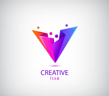 Creative team logo. Colorful abstract people, faceted origami design. Vector human logo, icon or emblem template. Business, creativity, innovation, coaching or education illustration. Familyのイラスト素材