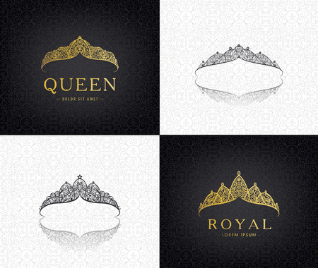 Vector set of lace luxury crown logos. Queen, faminine, jewelry tiara icons.のイラスト素材