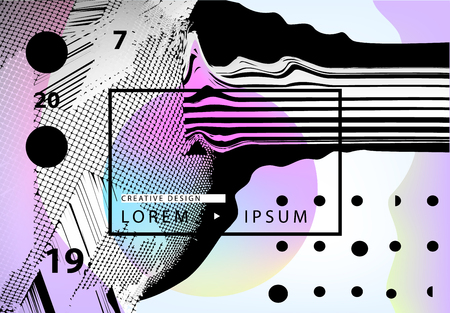 Vector abstract geometric background with trendy glitch art elements. Horizontal orientation posterのイラスト素材