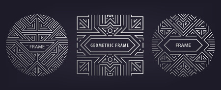 Set of vector Art deco golden borders, frames. Creative templates in style of 1920s. Trendy cover, graphic poster, gatsby brochure, design, packaging and branding. Geometric shapes, ornaments, elementのイラスト素材