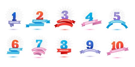 Vetor set of anniversary signs with ribbons.のイラスト素材