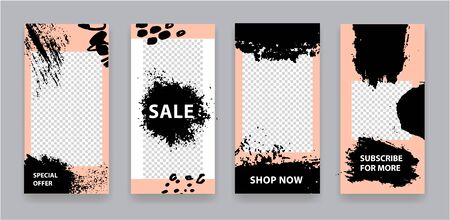Vector set of trendy editable templates for social networks stories, story. Design backgrounds for social media, grunge style illustration.のイラスト素材